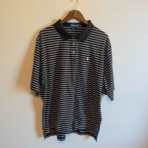 Polo Golf Ralph Lauren Polo Shirt Mens XXL Black White Striped Pima Cotton Logo